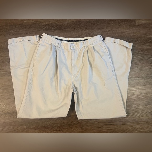 Polo Ralph Lauren Pants Mens 38x34 Chinos‎ Peated Cuffed Beige Light Weight C37 - Picture 1 of 9